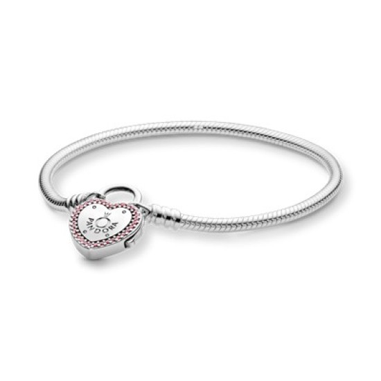 Pandora Moments Heart Padlock Clasp Snake Αλυσίδα Βραχιόλι