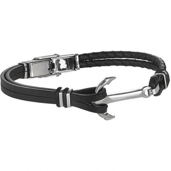 Boccadamo Black Rubber Bracelet With Silver Coloured Anchor ABR381N