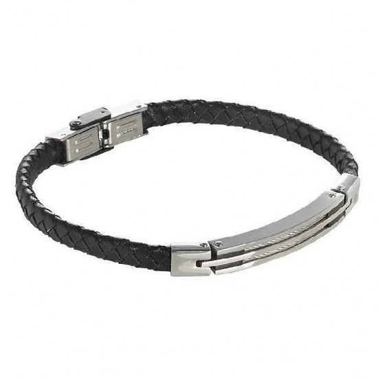 Boccadamo Black Leather Bracelet With Silver Coloured Details ABR409N