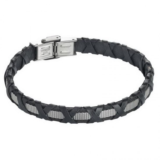 Boccadamo Black Leather Bracelet With Silver Strip ABR421G