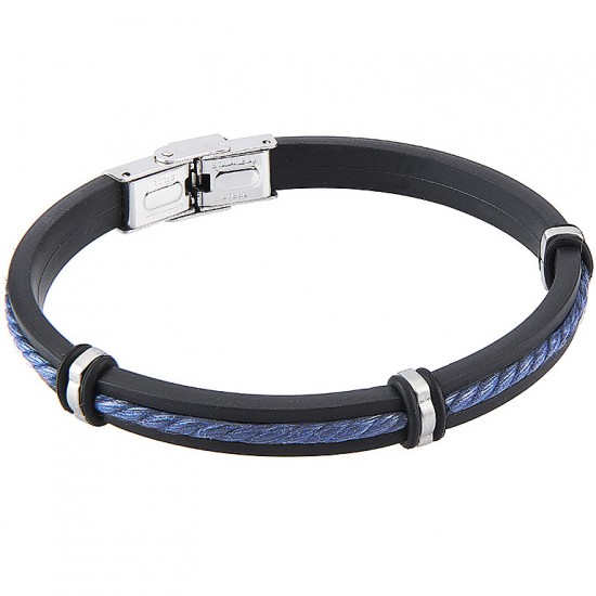 Boccadamo Black Rubber Bracelet With Blue Leather And Silver Coloured Details ABR479B