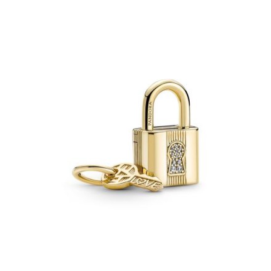 14K Gold Plated & Cubic Zirconia Pendant, Key Lock