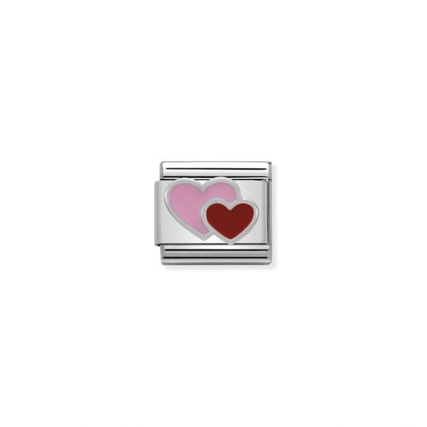 NOMINATION ITALY LINK SILVER PINK AND RED DOUBLE HEART NOMINATION ITALY LINK SILVER PINK AND RED DOUBLE HEART