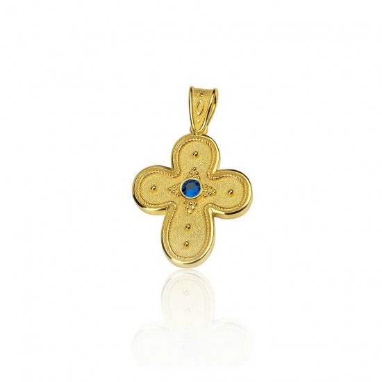 Byzantine Gold Cross Small with Sapphire DAPERIS JEWELRY LAB