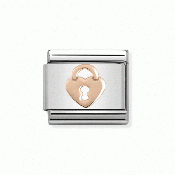 Nomination Σύνδεσμος κλειδαριά ροζ χρυσή καρδιά 430104/15