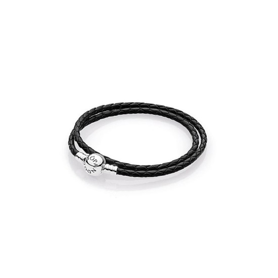 Pandora Βραχιόλι δερμάτινο ασ. 925 μαύρο διπλό 590745CBK