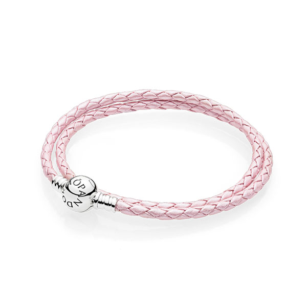 Pandora Βραχιόλι δερμάτινο ασ. 925 ροζ διπλό 590745 CMP