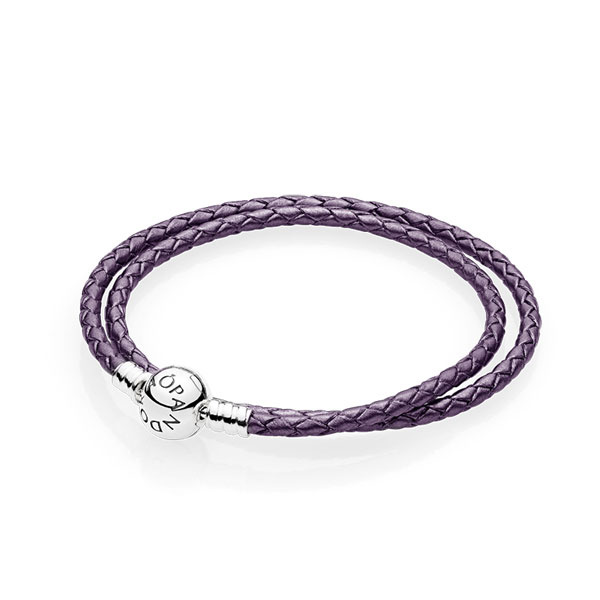 Pandora Βραχιόλι δερμάτινο ασ. 925 μωβ διπλό 590745CPE