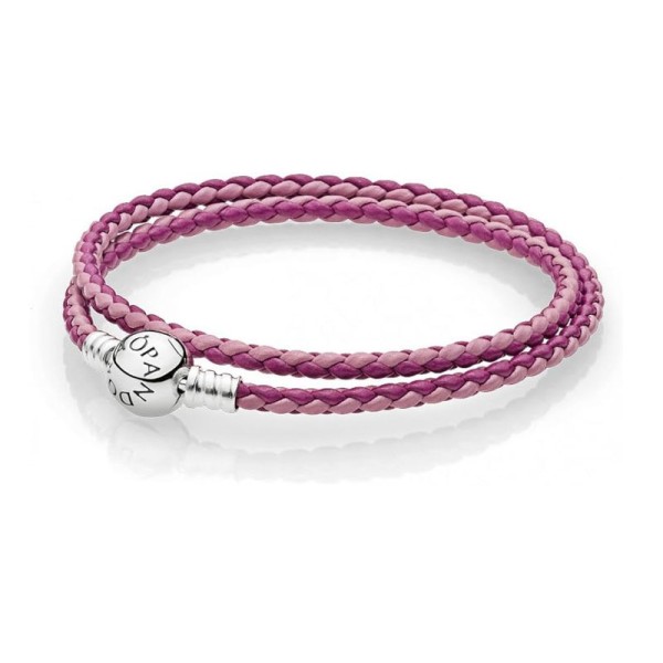 Βραχιόλι με ασήμι 925 και ροζ δερμάτινο λουράκι 590847CPMX-D3