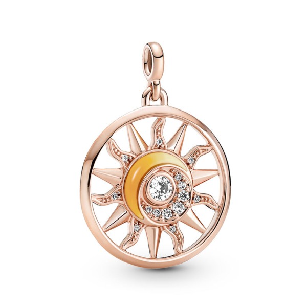 Pandora Μενταγιόν με επίστρωση ροζ χρυσού 14Κ, με κυβ. ζιρκόνια & πολύχρωμο σμάλτο, ήλιος 781965C01 Pandora Μενταγιόν με επίστρωση ροζ χρυσού 14Κ, με κυβ. ζιρκόνια & πολύχρωμο σμάλτο, ήλιος 781965C01