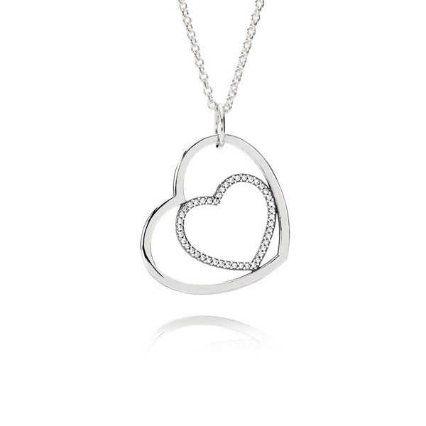 Pandora Κολιέ με σχήμα καρδιάς και ασημένια αλυσίδα 390364CZ