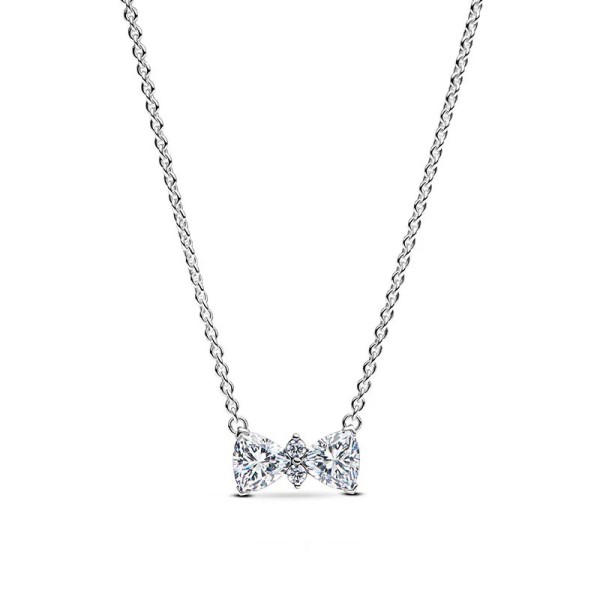 Pandora Ασημένιο Κολιέ με αστραφτερό φιόγκο 393509C01 Pandora Ασημένιο Κολιέ με αστραφτερό φιόγκο 393509C01