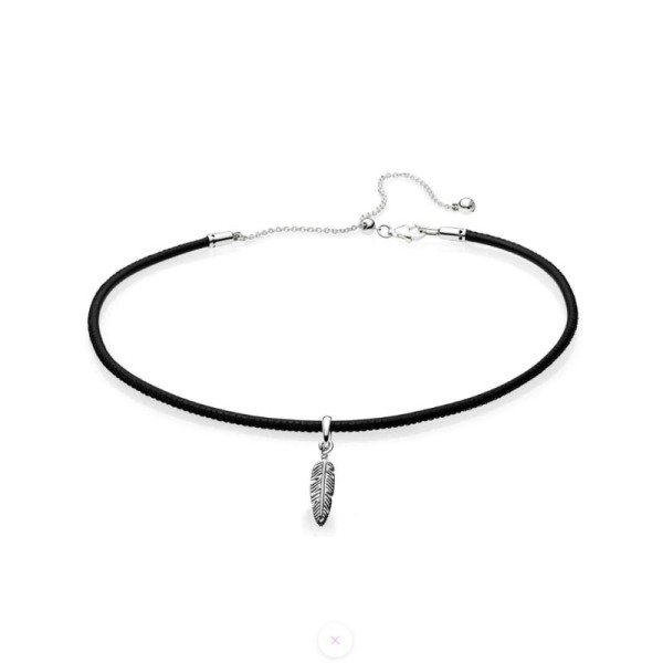 Pandora Μαύρο δερμάτινο τσόκερ με φτερό 397197CBK