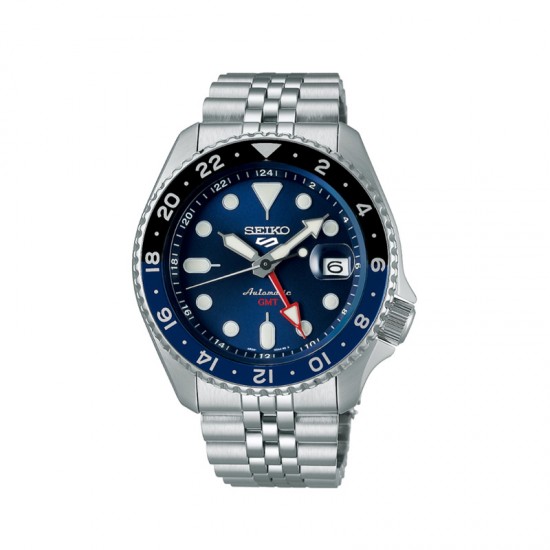 Seiko Ανδρικό ρολόι 5 Sports GMT Αυτόματο ασημί βραχιόλι από ανοξείδωτο ατσάλι SSK003K1