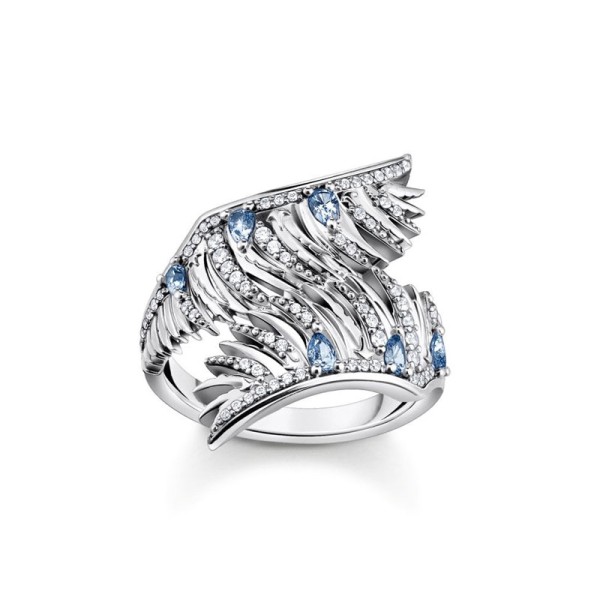 Thomas Sabo Ασημί μπλε πέτρινο δαχτυλίδι φτερού Phoenix TR2409-644-1 Thomas Sabo Ασημί μπλε πέτρινο δαχτυλίδι φτερού Phoenix TR2409-644-1