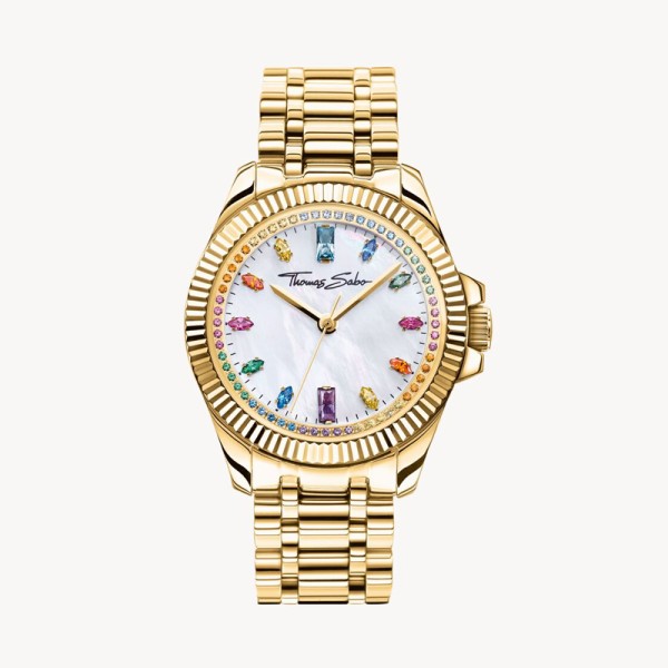 Thomas Sabo Ρολόι για γυναίκες Divine Rainbow με πέτρες σε κίτρινο χρυσό WA0395-264-207 Thomas Sabo Ρολόι για γυναίκες Divine Rainbow με πέτρες σε κίτρινο χρυσό WA0395-264-207