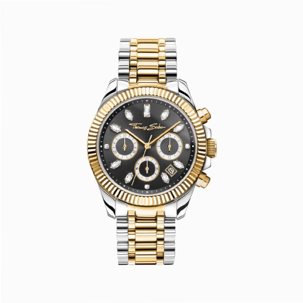 Thomas Sabo Ρολόι Divine Chrono με καντράν σε μαύρο κίτρινο χρυσό χρώμα WA0398-291-201-38 Thomas Sabo Ρολόι Divine Chrono με καντράν σε μαύρο κίτρινο χρυσό χρώμα WA0398-291-201-38