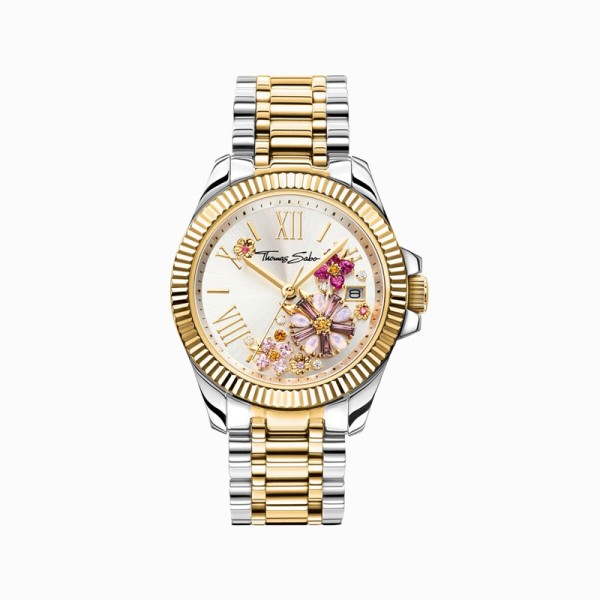 Thomas Sabo Γυναικείο ρολόι λουλούδια από ροζ χρωματιστές πέτρες δίχρωμες WA0382-291-201 Thomas Sabo Γυναικείο ρολόι λουλούδια από ροζ χρωματιστές πέτρες δίχρωμες WA0382-291-201