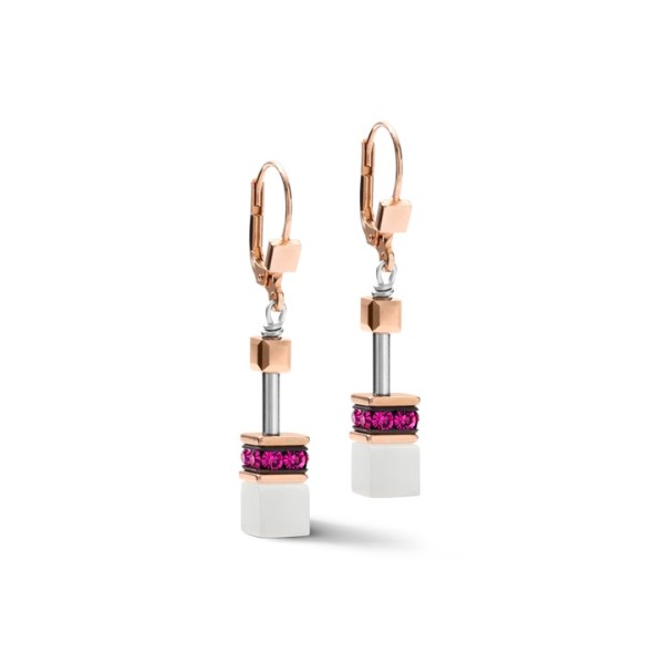 Σκουλαρίκια GeoCUBE® σε ροζ χρυσό, λευκό & ροζ COEUR DE LION  Σκουλαρίκια GeoCUBE® σε ροζ χρυσό, λευκό & ροζ COEUR DE LION