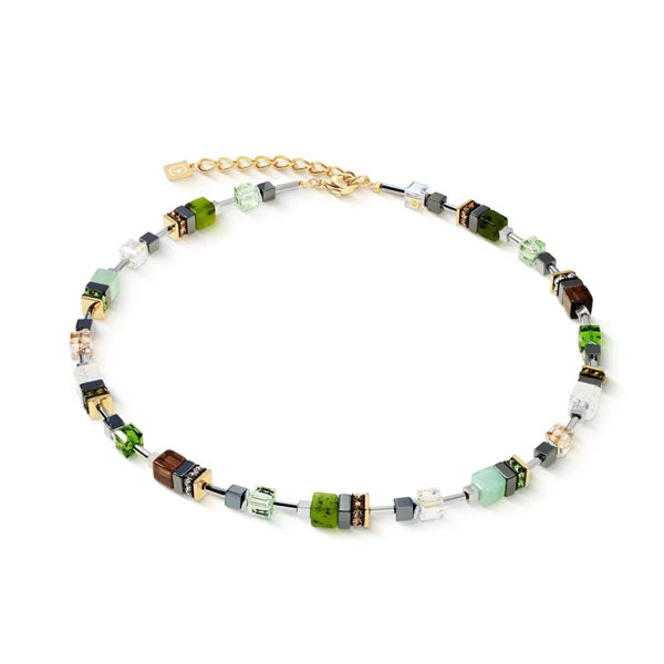 Coeur De Lion GeoCUBE Κολιέ σε χρυσό πράσινο καφέ χρώμα 3017100500