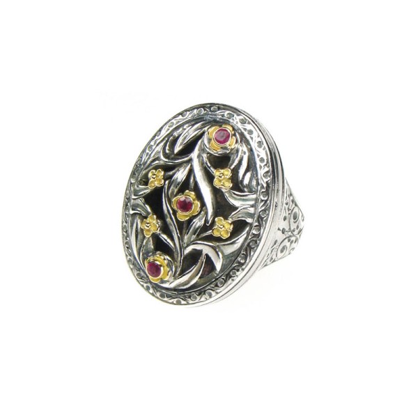 Gerochristo Βυζαντινό οβάλ δαχτυλίδι από χρυσό 18 καρατίων και ασήμι με ρουμπίνια 2090 Gerochristo Βυζαντινό οβάλ δαχτυλίδι από χρυσό 18 καρατίων και ασήμι με ρουμπίνια 2090