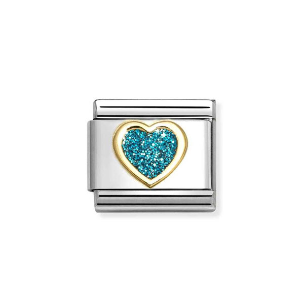 Nomination Σύνδεσμος Κλασικός Unisex με Τυρκουάζ Γκλίτερ Καρδιά με Δυνατότητα Σύνθεσης 030220/08