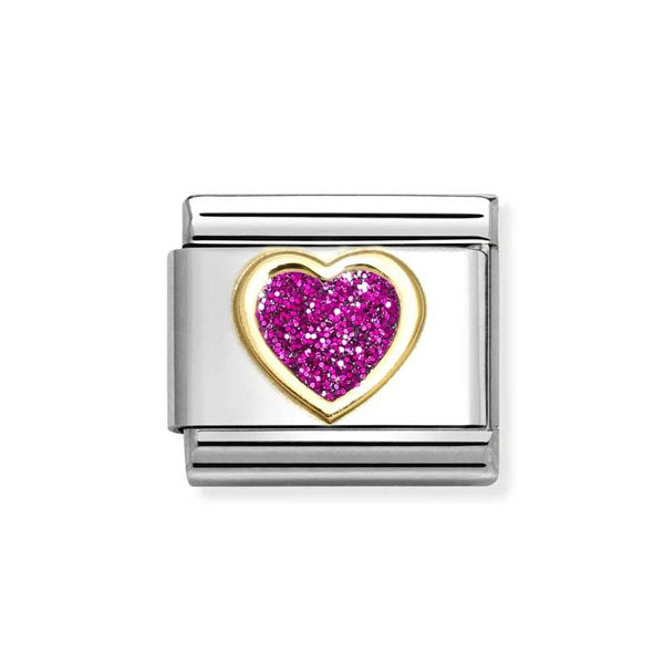 Nomination Σύνδεσμος Κλασικός Unisex με Φούξια Γκλίτερ Καρδιά με Δυνατότητα Σύνθεσης 030220/09
