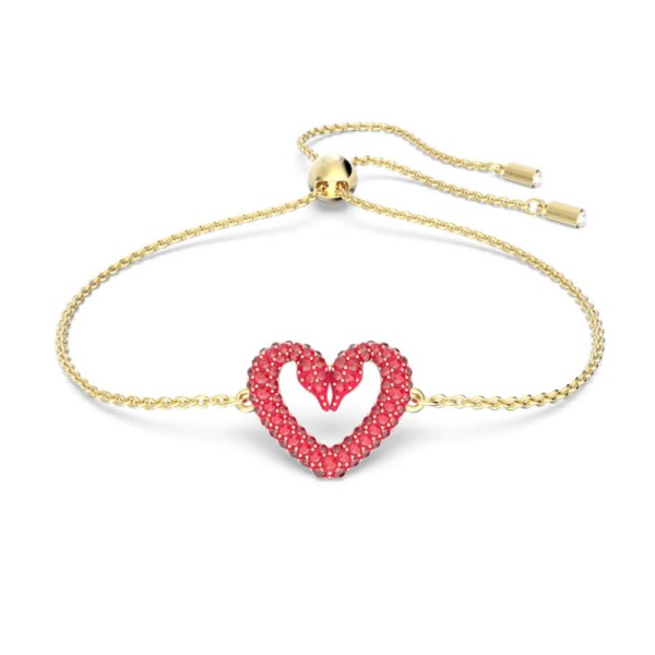 SWAROVSKI Βραχιόλι Καρδιά Κύκνοι Mικρό Κόκκινο Επιχρυσωμένο 5634724