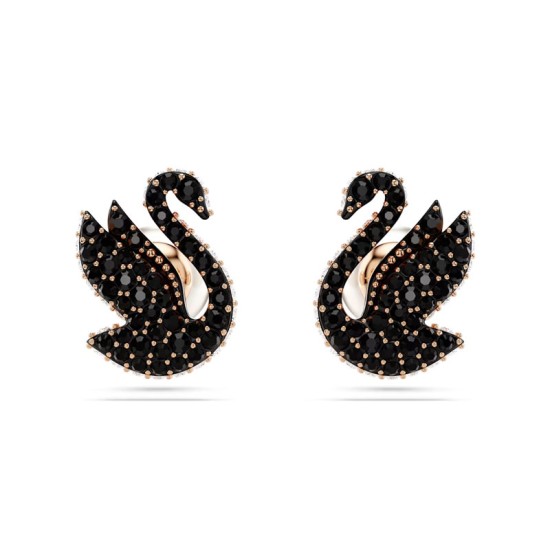 Swarovski Σκουλαρίκια κύκνος Swan, μαύρο, ροζ χρυσό επιμεταλλωμένο 5684608