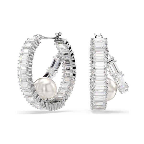 Swarovski Κρίκοι Ariana Grande Crystal pearl, Κοπή Baguette, Λευκά, Επιμετάλλωση ροδίου 5720868 Swarovski Κρίκοι Ariana Grande Crystal pearl, Κοπή Baguette, Λευκά, Επιμετάλλωση ροδίου 5720868
