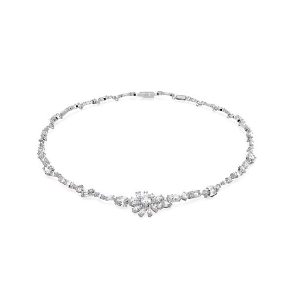 Κολιέ SWAROVSKI Gema Μικτά κοψίματα, Λουλούδι, Λευκό, Ρόδιο 5644666