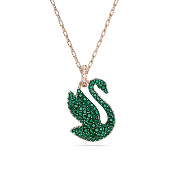 Μενταγιόν Swarovski Εμβληματικός Κύκνος, Μεσαίο, Πράσινο, Ροζ επιχρυσωμένο 5650067 Μενταγιόν Swarovski Εμβληματικός Κύκνος, Μεσαίο, Πράσινο, Ροζ επιχρυσωμένο 5650067