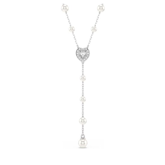 Swarovski Κολιέ σε σχήμα Υ Ariana Grande Crystal pearl, Μείξη κοπών, Καρδιά, Λευκό, Επιμετάλλωση ροδίου 5720855