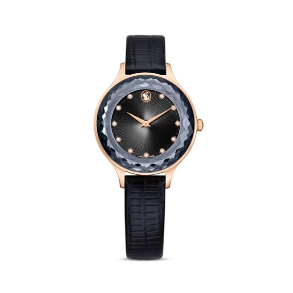 Swarovski Ρολόι Οκτέα Nova Ελβετικής κατασκευής, Δερμάτινο λουράκι, μαύρο, Φινίρισμα σε ροζ χρυσό 5650033 Swarovski Ρολόι Οκτέα Nova Ελβετικής κατασκευής, Δερμάτινο λουράκι, μαύρο, Φινίρισμα σε ροζ χρυσό 5650033