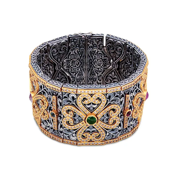 Dimitrios Exclusive Φαρδύ βραχιόλι με ημιπολύτιμους πολύτιμους λίθους B055