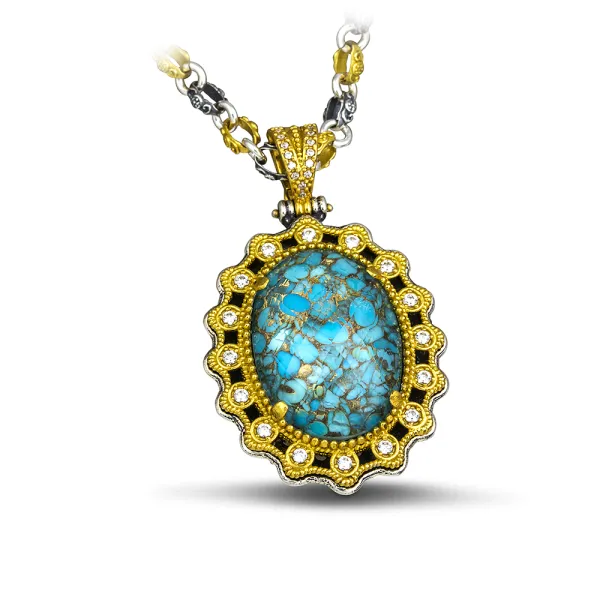 Dimitrios Exclusive Μενταγιόν με τιρκουάζ πολύτιμος λίθος & αλυσίδα Τρίχρωμη M115