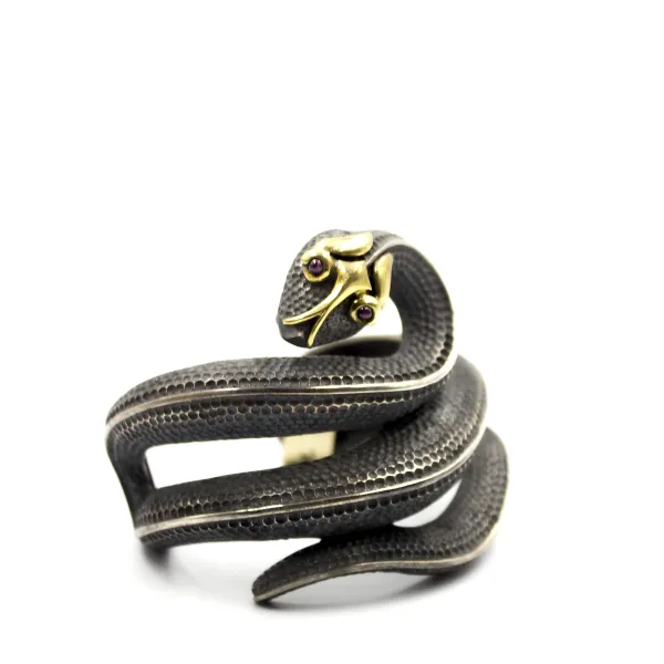 Tony Mara Ασημένιο φίδι οξειδωμένο βραχιόλι με επίχρυσες λεπτομέρειες