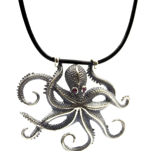 Tony Mara Ασημένιο κολιέ χταποδιού με δερμάτινο κορδόνι