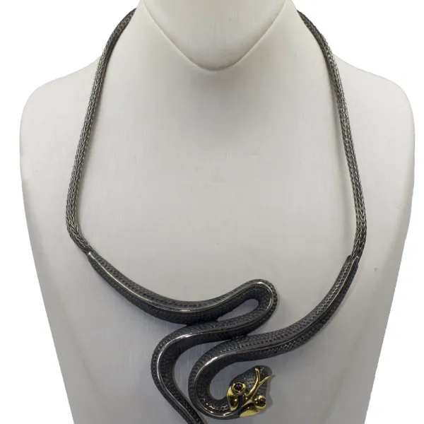 Tony Mara Κολιέ φίδι από ασήμι 925 με επίχρυσες λεπτομέρειες