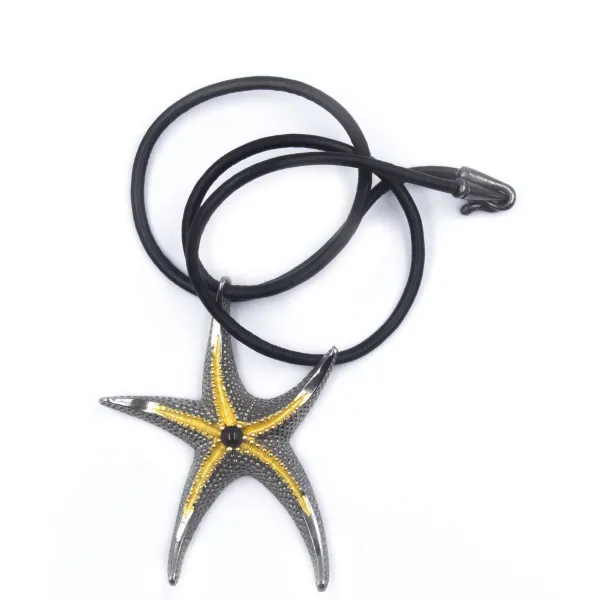 Tony Mara Ασημένιο επιχρυσωμένο κολιέ αστερίας με δερμάτινο κορδόνι