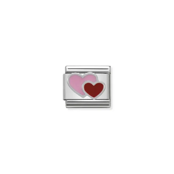 NOMINATION ITALY LINK SILVER PINK AND RED DOUBLE HEART