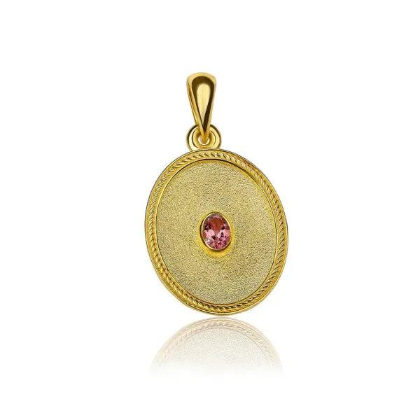 Βυζαντινό χρυσό μενταγιόν Ροζ Τουρμαλίνη DAPERIS JEWELRY LAB