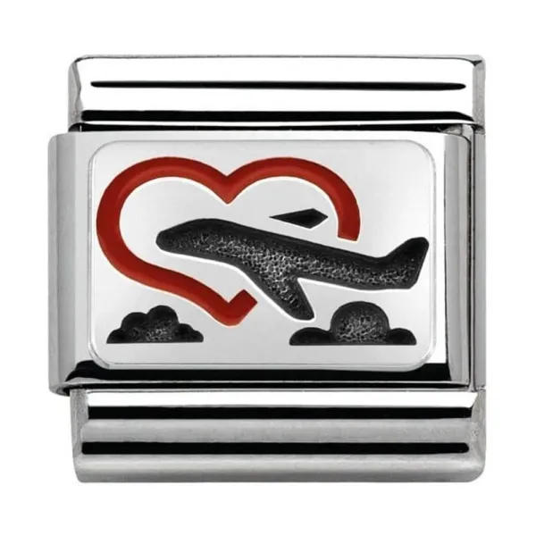 NOMINATION ITALY LINK SILVER HEART  WITH PLANE
