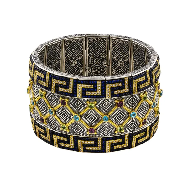 Dimitrios Exclusive Φαρδύ Βραχιόλι με Μαιάνδρους και Ημιπολύτιμους Λίθους και Ζιργκόν B168