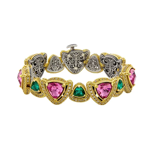 Dimitrios Exclusive Βραχιόλι με Πολύχρωμες Πέτρες Cat Eye και Ζιργκόν B165