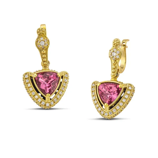 Dimitrios Exclusive Κρεμαστά Σκουλαρίκια με Μεγάλα Τριγωνικά Cat Eye και Ζιργκόν S165