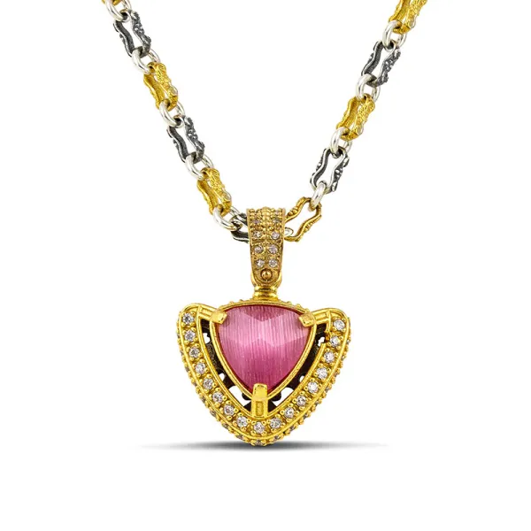 Dimitrios Exclusive Τριγωνικό Cat Eye Μενταγιόν με Δίχρωμη Αλυσίδα M165