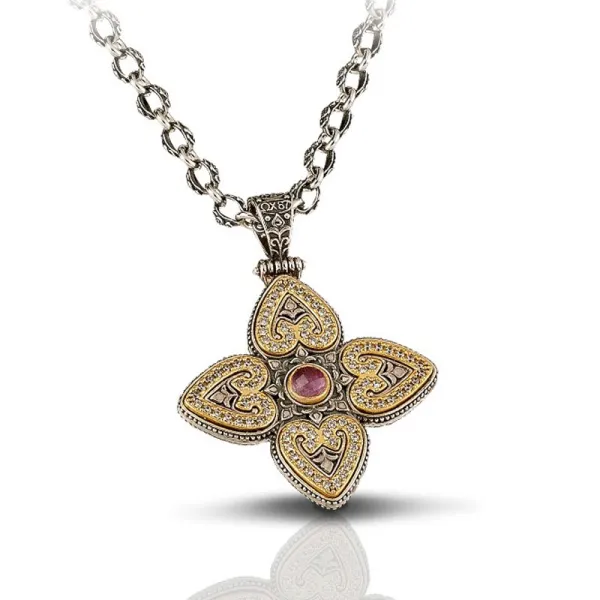 Dimitrios Exclusive Μενταγιόν με Δίχρωμη Αλυσίδα, Ζιργκόν και Ημιπολύτιμη Πέτρα M86