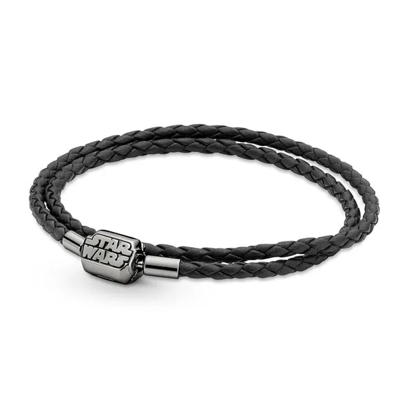Pandora Βραχιόλι δερμάτινο μαύρο διπλό με κούμπωμα επίστρωσης ρουθηνίου, Star Wars 540031C00