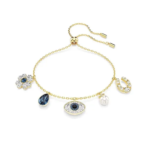 Swarovski Βραχιόλι Symbolica Crystal pearl, Μπλε, Επιμετάλλωση σε χρυσαφί τόνο 5692162